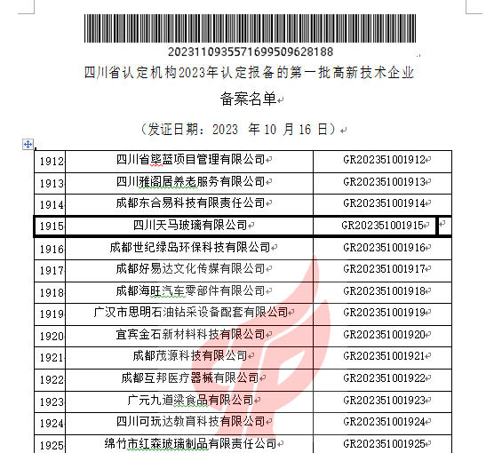 喜報！四川天馬玻璃有限公司再次被認定為國家級高新技術(shù)企業(yè)(圖2)